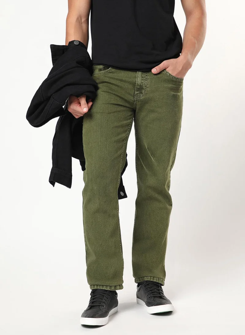 Urbano Fashion Urbano Fashion Men's Light Green Regular Fit Heavy Washed Denim Jeans Stretchable